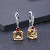 Silver Earrings with Natural Citrine & Garnet 5.21 ct – Pear Cut
