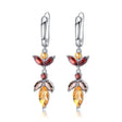 Silver Earrings with Natural Citrine & Garnet – Pear Cut, 45 mm