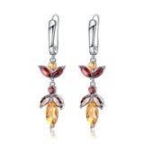 Silver Earrings with Natural Citrine & Garnet – Pear Cut, 45 mm