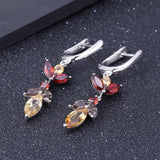 Silver Earrings with Natural Citrine & Garnet – Pear Cut, 45 mm