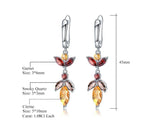 Silver Earrings with Natural Citrine & Garnet – Pear Cut, 45 mm