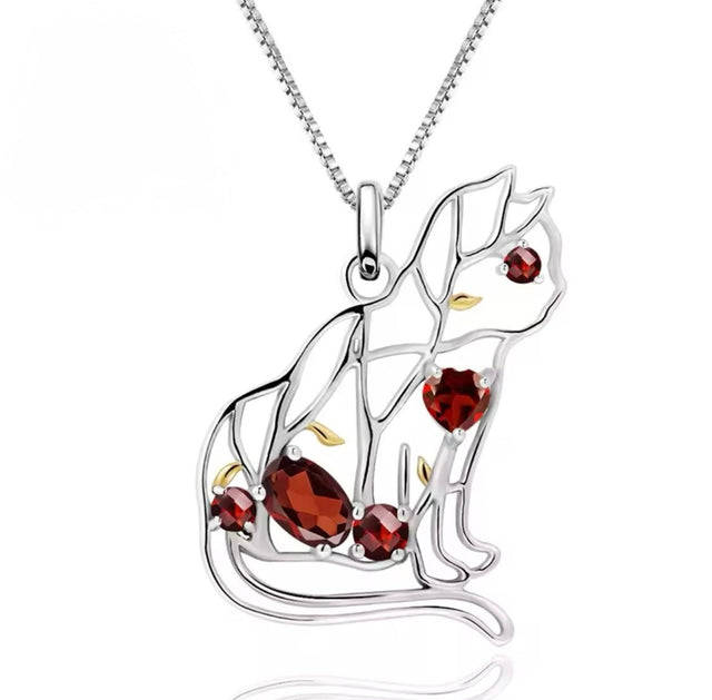 Silver Garnet 1.20 ct Cat Pendant