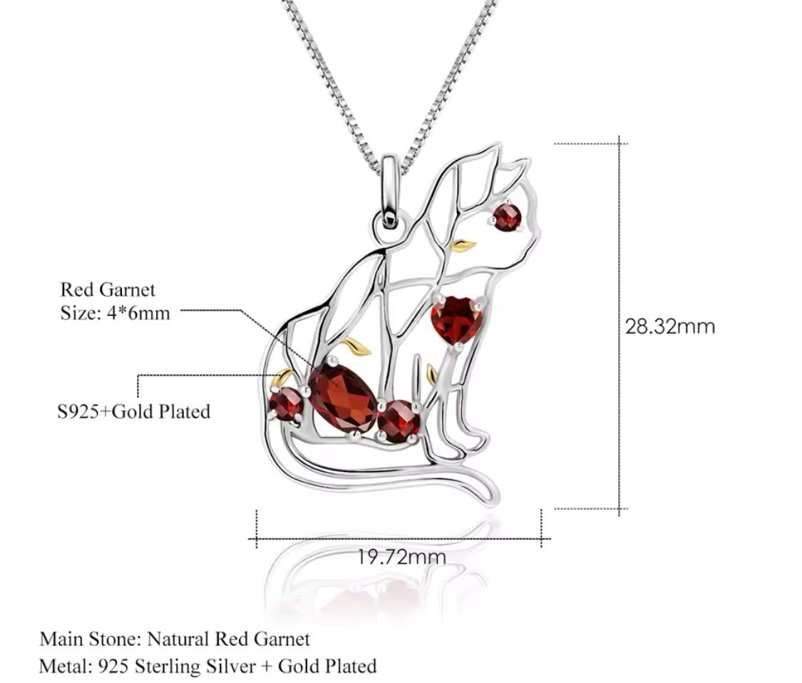 Silver Garnet 1.20 ct Cat Pendant