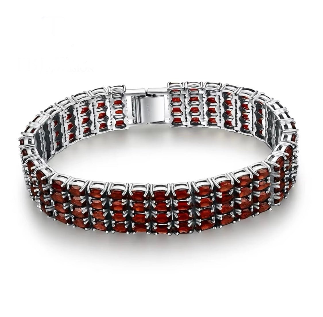 Silver Garnet Bracelet 41.00 ct (Unisex) – Oval Cut, Deep Red