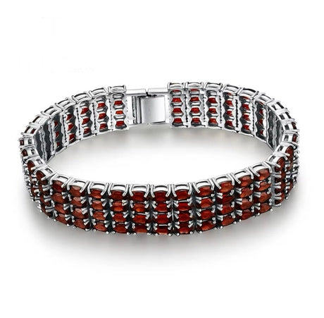 Silver Garnet Bracelet 41.00 ct (Unisex) – Oval Cut, Deep Red