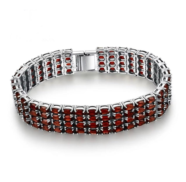 Silver Garnet Bracelet 41.00 ct (Unisex) – Oval Cut, Deep Red