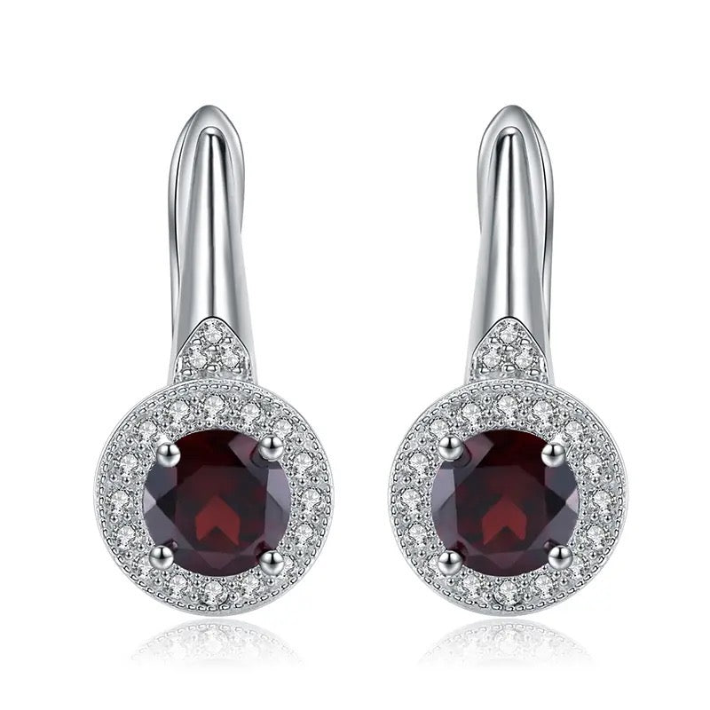 Silver Garnet Earrings – 2.10 ct Natural Red Gemstone Jewelry