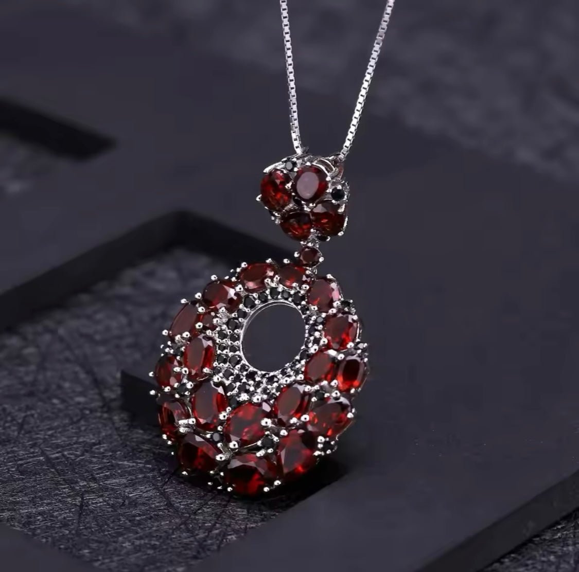 Silver Garnet Pendant – Natural Red & Dark Garnet Jewelry