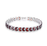 Silver Garnet Tennis Bracelet – Marquise Cut, Deep Red