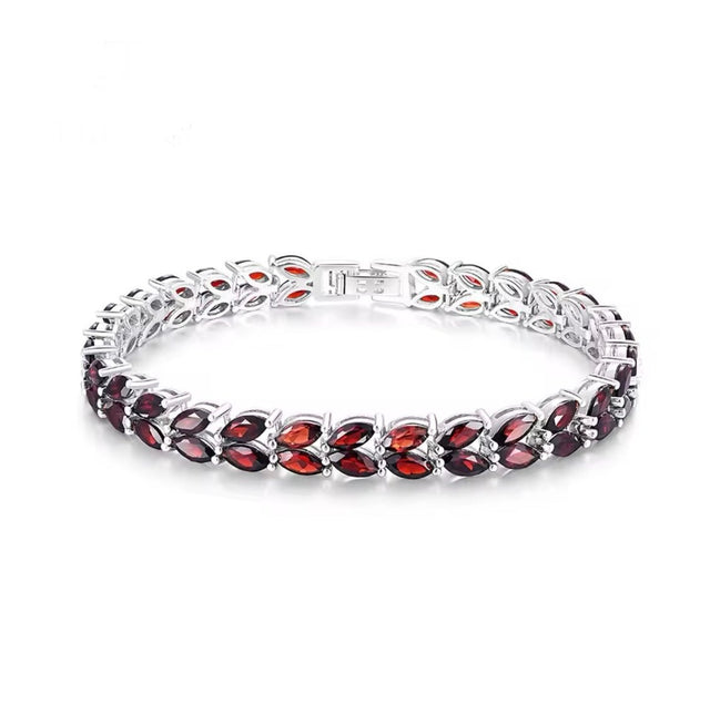 Silver Garnet Tennis Bracelet – Marquise Cut, Deep Red