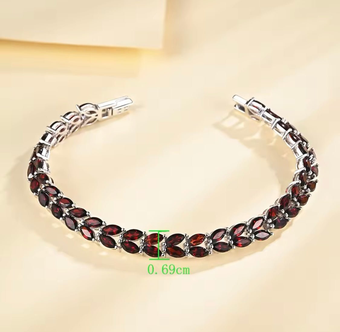 Silver Garnet Tennis Bracelet – Marquise Cut, Deep Red