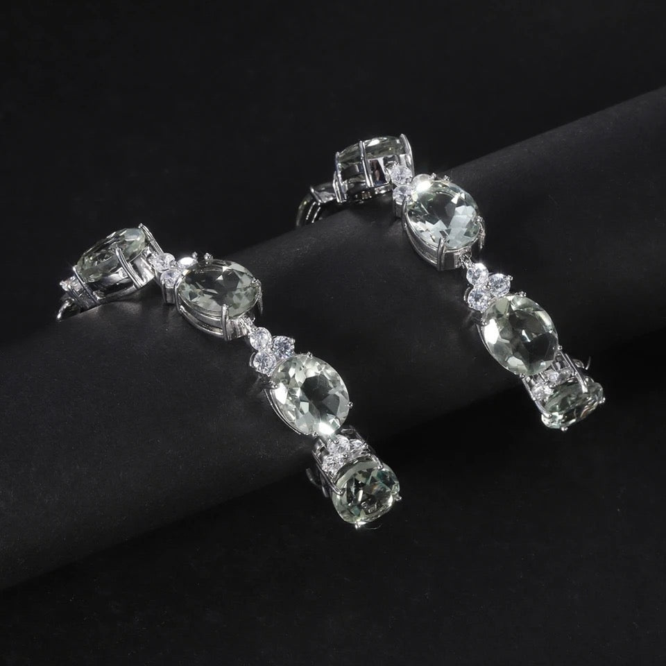 Silver Green Amethyst Bracelet – Natural Prasiolite Gemstone Jewelry
