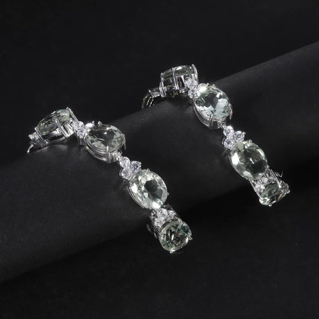 Silver Green Amethyst Bracelet – Natural Prasiolite Gemstone Jewelry