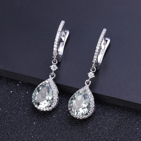 Silver Green Amethyst Earrings – Natural Pear - Cut Prasiolite Jewelry
