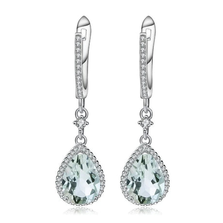 Silver Green Amethyst Earrings – Natural Pear - Cut Prasiolite Jewelry