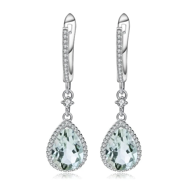 Silver Green Amethyst Earrings – Natural Pear - Cut Prasiolite Jewelry