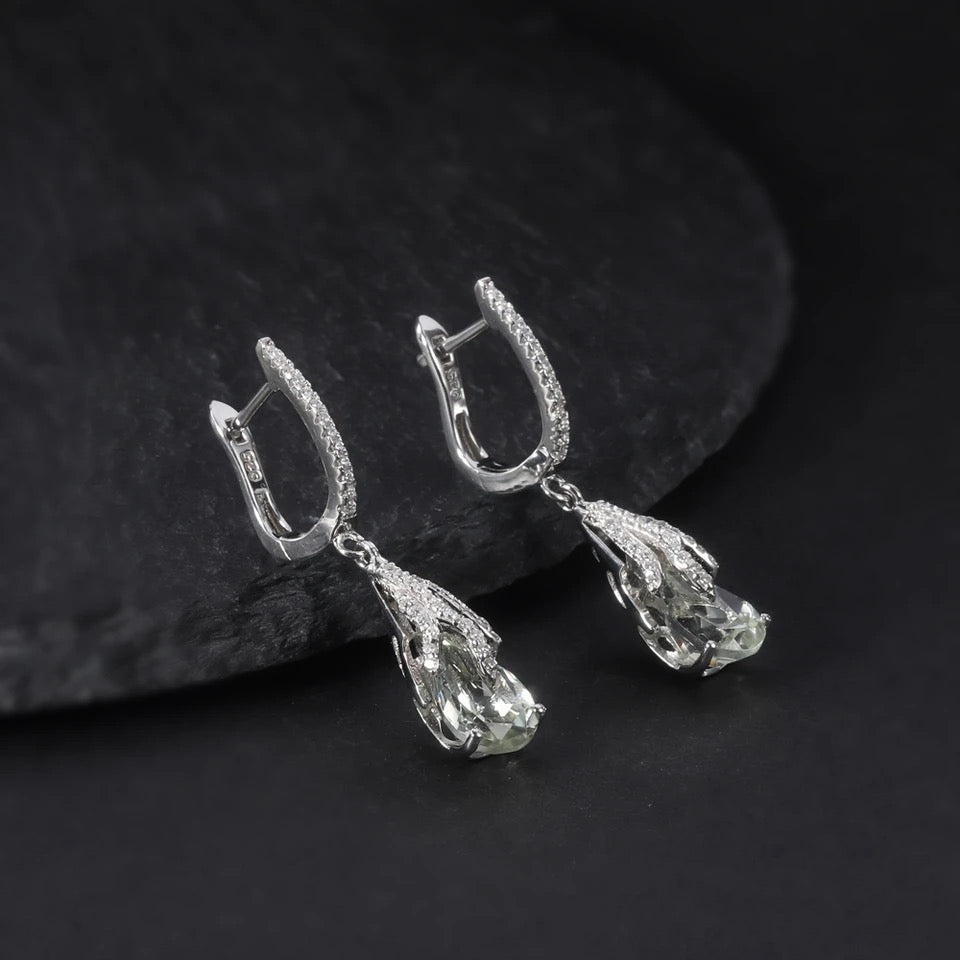 Silver Green Amethyst Earrings – Natural Prasiolite Gemstone Jewelry
