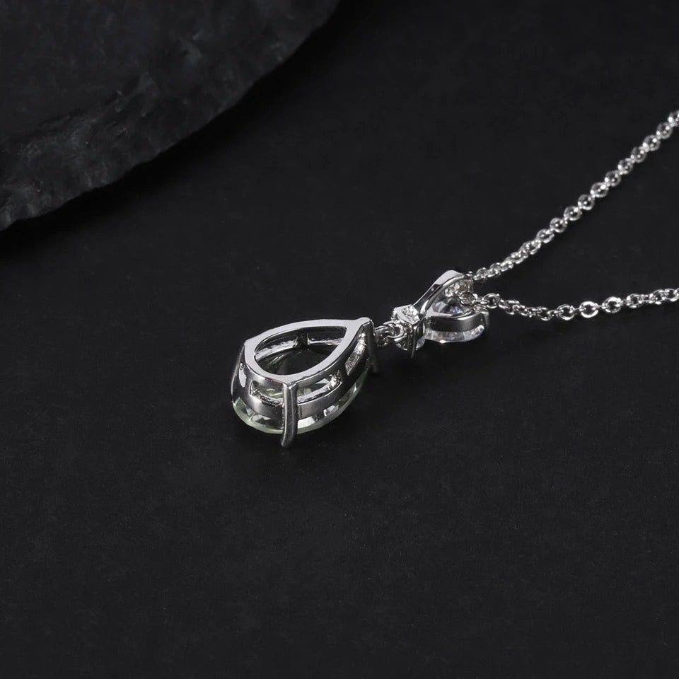 Silver Green Amethyst Necklace – Natural Pear - Cut Prasiolite Jewelry