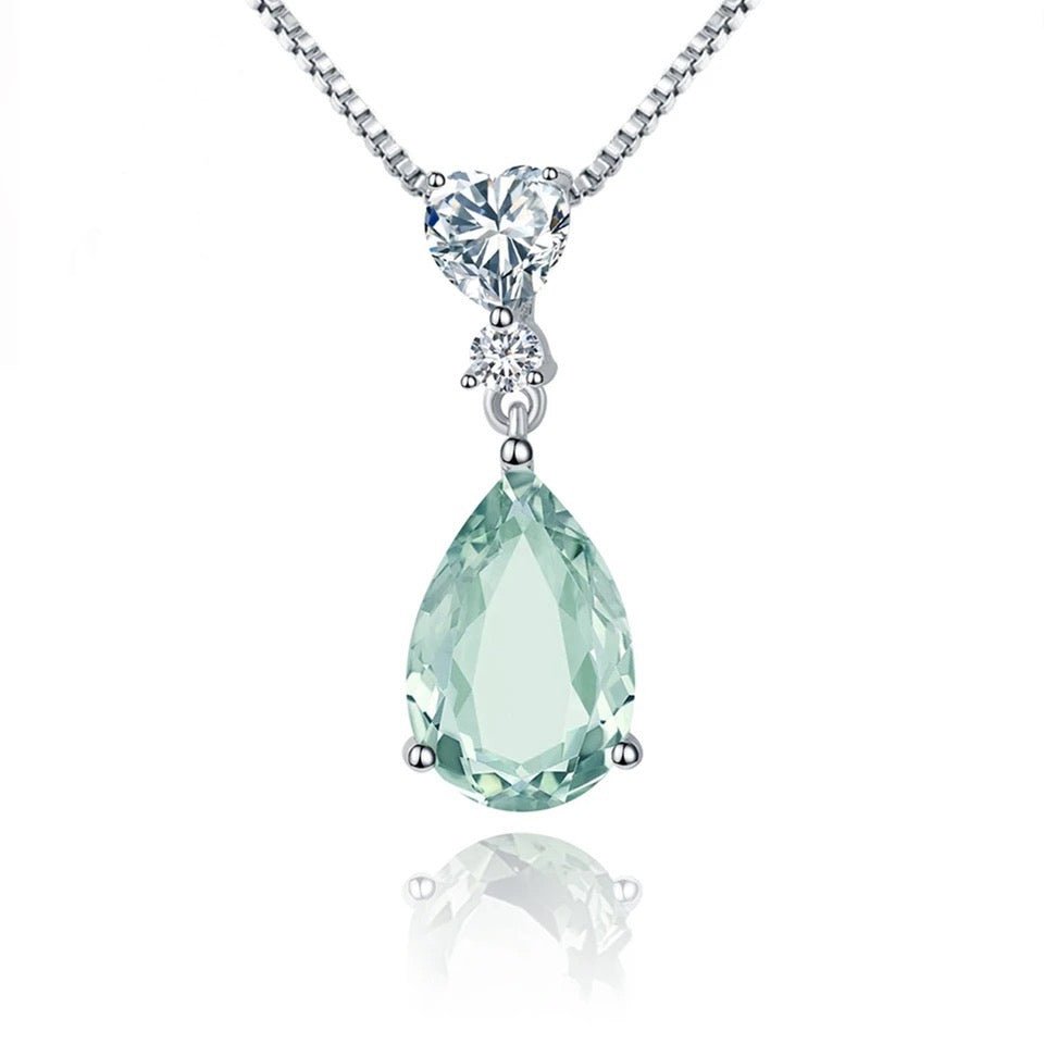 Silver Green Amethyst Necklace – Natural Pear - Cut Prasiolite Jewelry