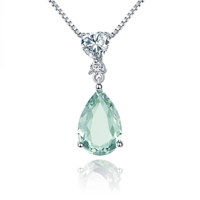 Silver Green Amethyst Necklace – Natural Pear - Cut Prasiolite Jewelry