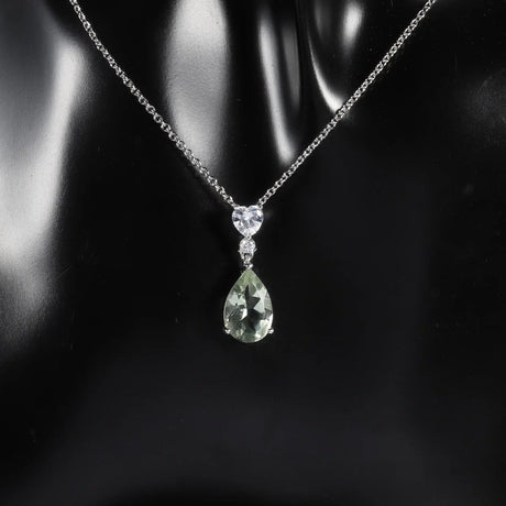 Silver Green Amethyst Necklace – Natural Pear - Cut Prasiolite Jewelry