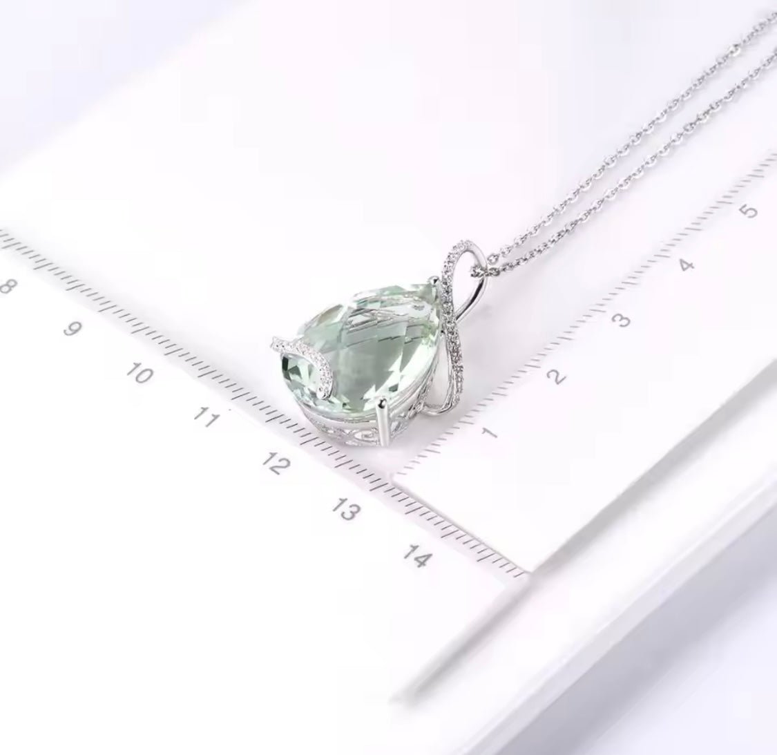 Silver Green Amethyst Pendant – 15.10 ct Natural Prasiolite Necklace