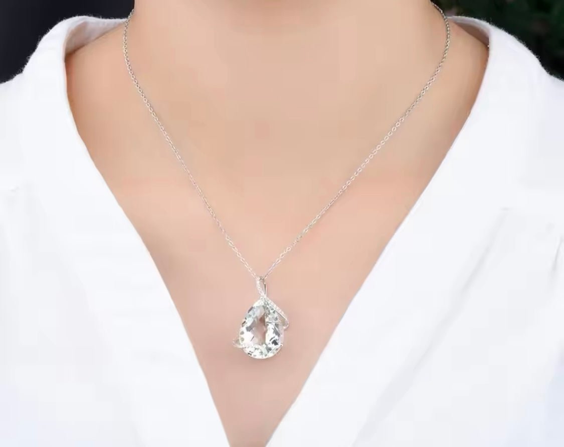 Silver Green Amethyst Pendant – 15.10 ct Natural Prasiolite Necklace