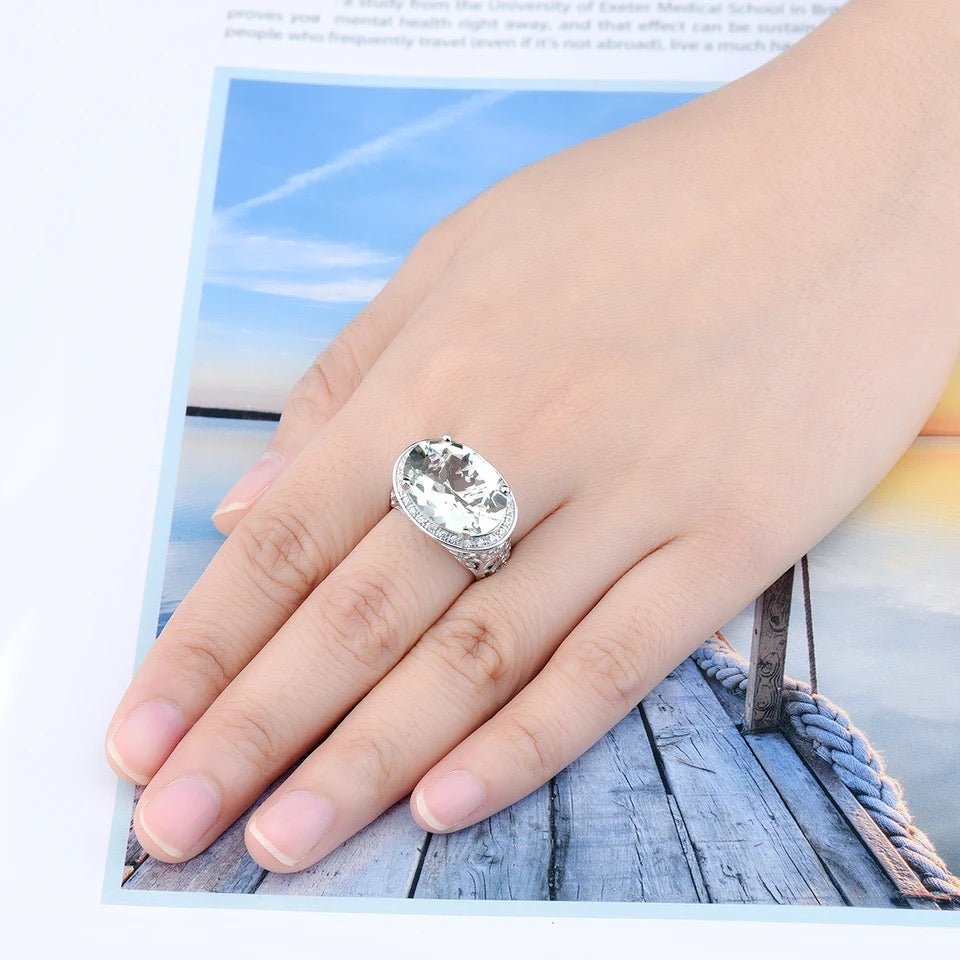 Silver Green Amethyst Ring – 11.00 ct Natural Prasiolite Jewelry