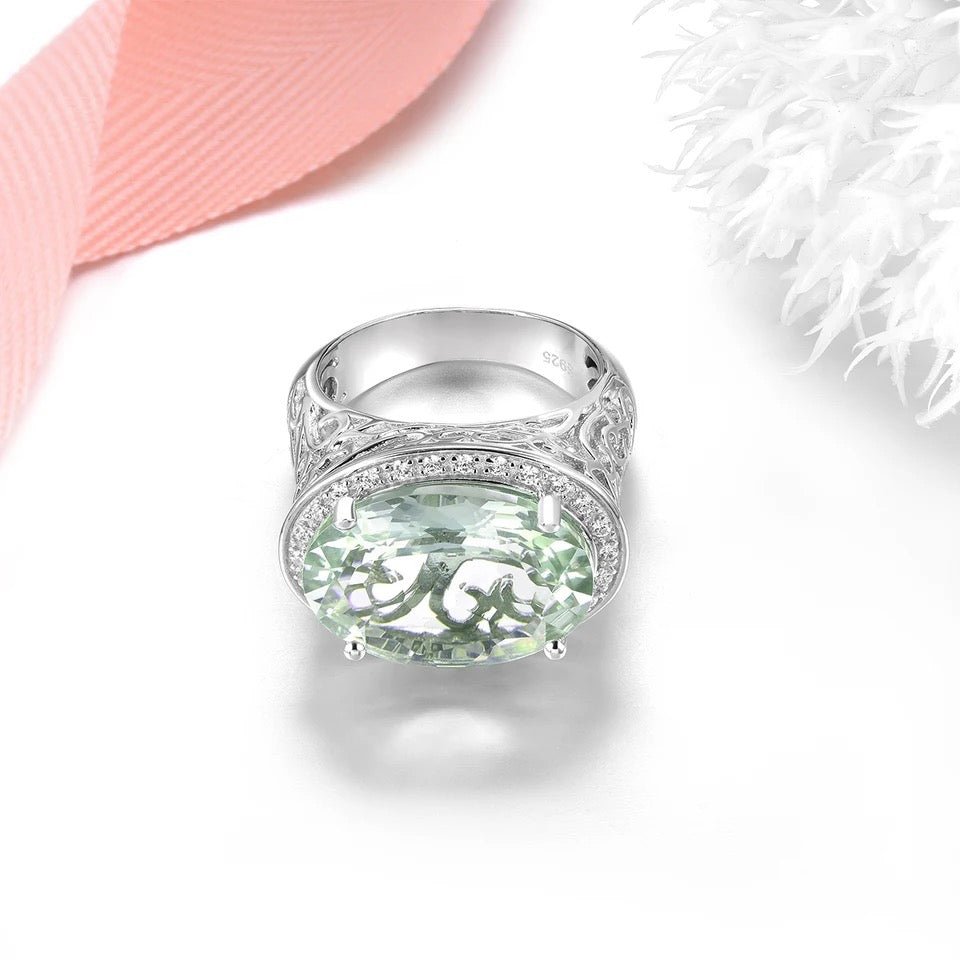 Silver Green Amethyst Ring – 11.00 ct Natural Prasiolite Jewelry