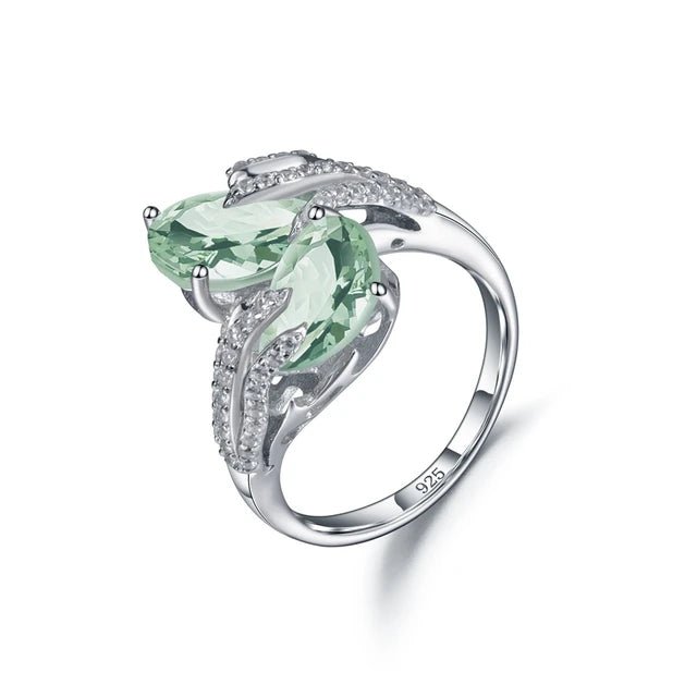 Silver Green Amethyst Ring – Natural Pear - Cut Prasiolite Jewelry