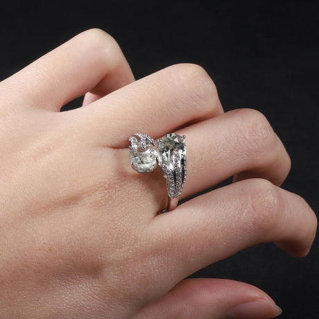 Silver Green Amethyst Ring – Natural Pear - Cut Prasiolite Jewelry