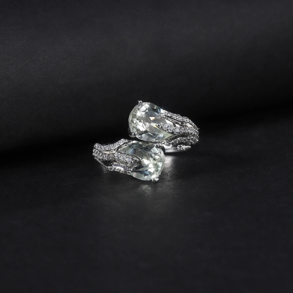 Silver Green Amethyst Ring – Natural Pear - Cut Prasiolite Jewelry