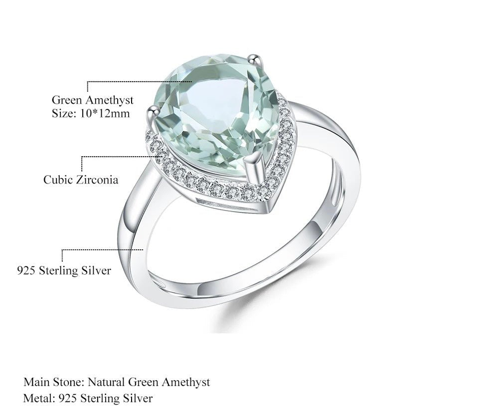 Silver Green Amethyst Ring – Natural Prasiolite Gemstone Jewelry