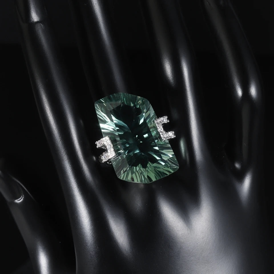 Silver Green Amethyst Ring – Natural Prasiolite Gemstone Jewelry