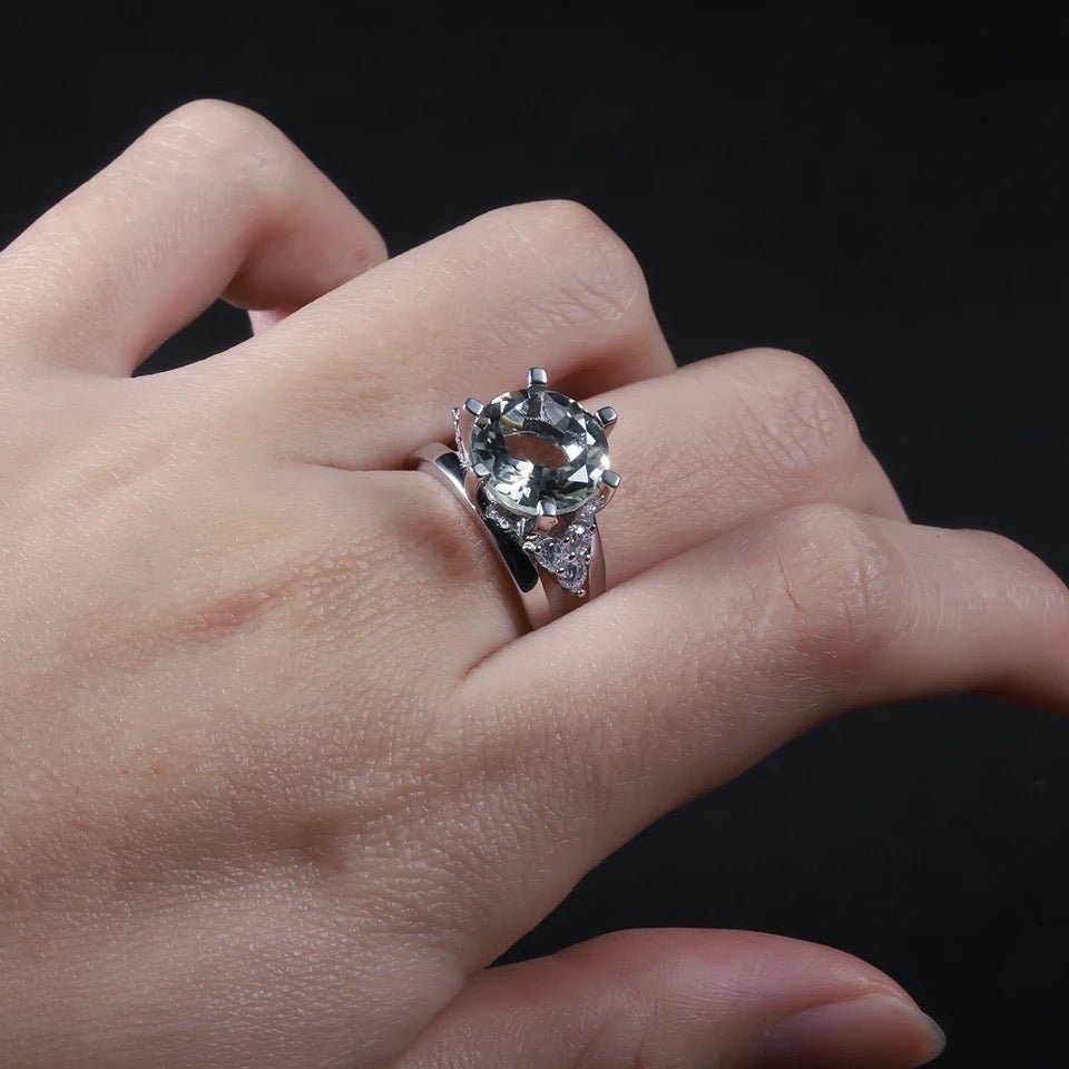 Silver Green Amethyst Ring – Natural Prasiolite Gemstone Jewelry
