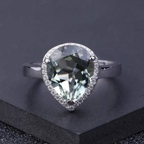 Silver Green Amethyst Ring – Natural Prasiolite Gemstone Jewelry