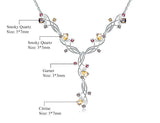 Silver Necklace with Natural Citrine, Garnet & Smoky Quartz – 5.87 ct