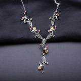 Silver Necklace with Natural Citrine, Garnet & Smoky Quartz – 5.87 ct