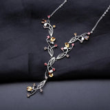 Silver Necklace with Natural Citrine, Garnet & Smoky Quartz – 5.87 ct