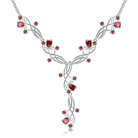 Silver Necklace with Natural Garnet 5.87 ct – Pear & Round Cut