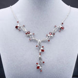 Silver Necklace with Natural Garnet 5.87 ct – Pear & Round Cut