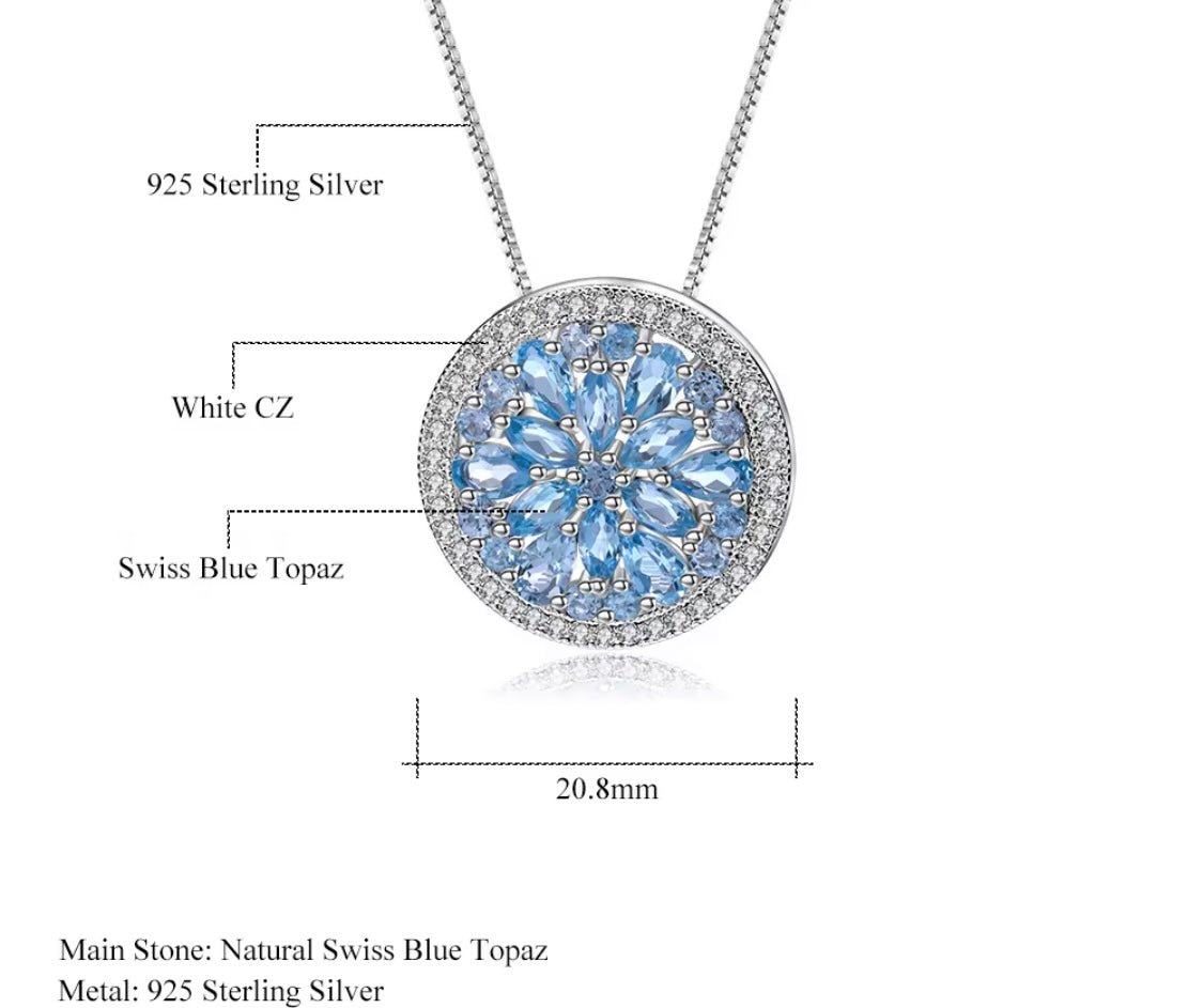 Silver Pendant 3.68 ct Swiss Blue Topaz