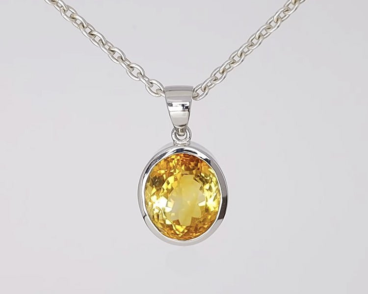 Silver Pendant with Natural Citrine 13.29 ct – Oval Cut, AGR Certified