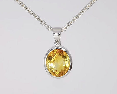 Silver Pendant with Natural Citrine 13.29 ct – Oval Cut, AGR Certified