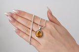 Silver Pendant with Natural Citrine 13.29 ct – Oval Cut, AGR Certified