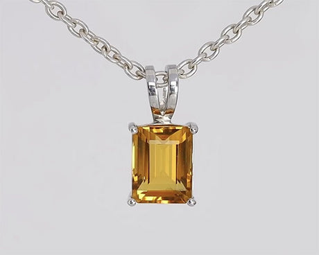 Silver Pendant with Natural Citrine 5.22 ct – Cornered Rectangle, AGR Certified