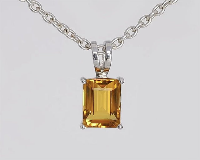 Silver Pendant with Natural Citrine 5.22 ct – Cornered Rectangle, AGR Certified
