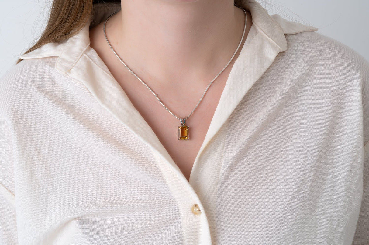 Silver Pendant with Natural Citrine 5.22 ct – Cornered Rectangle, AGR Certified