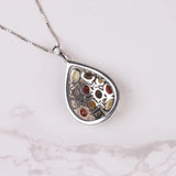 Silver Pendant with Natural Garnet, Citrine & Smoky Quartz – Water Drop Design