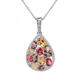 Silver Pendant with Natural Garnet, Citrine & Smoky Quartz – Water Drop Design